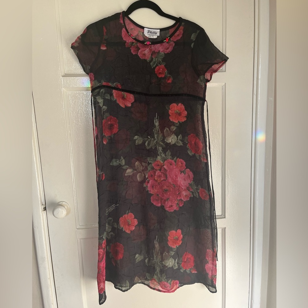 Vintage 90s sheer floral dress babydoll XS